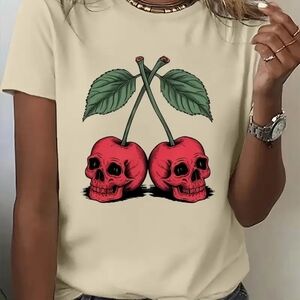 Edgy Cherry Skull Graphic Tee